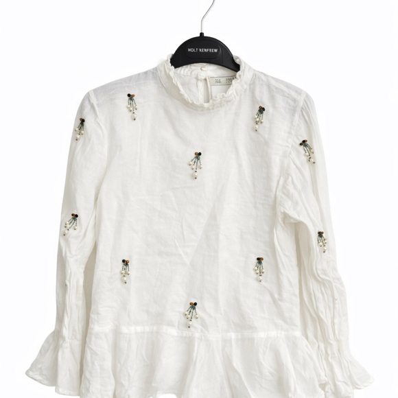 Zara Tops - ZARA French-Style White Embellished Blouse – Size S